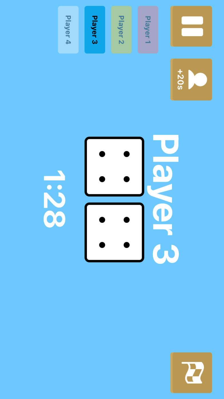 Dice roll and player turn screen